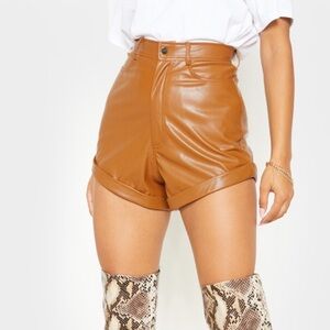 *NWT* PrettyLittleThing Chestnut Faux Leather Turn Up Hem Short